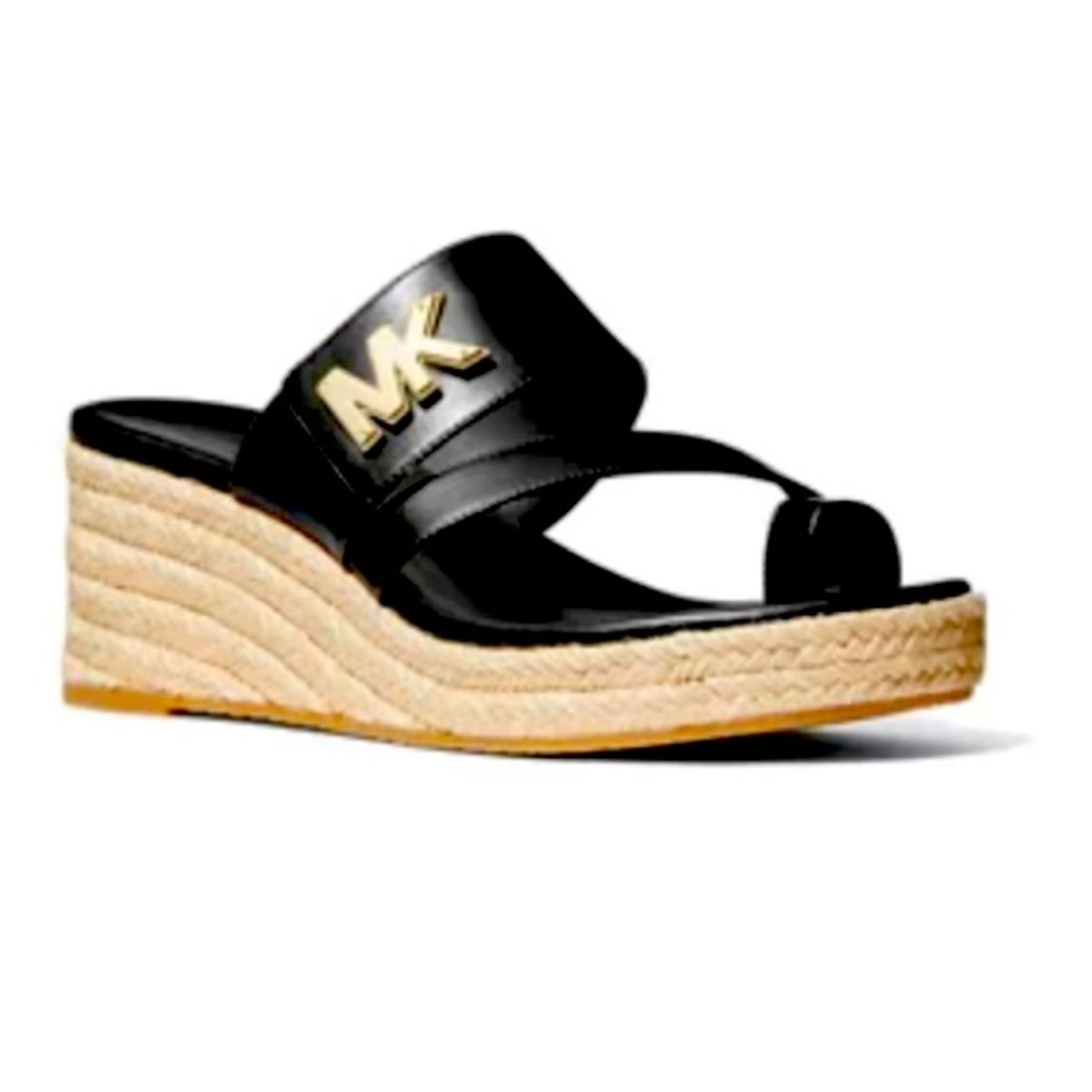 Michael Kors Sidney mid wedge NWT BLACK size 9 - Picture 2 of 5